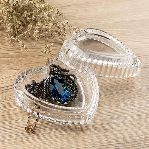 Caixa de armazenamento em forma de coração de vidro de cristal de cristal com jóias de jóias da