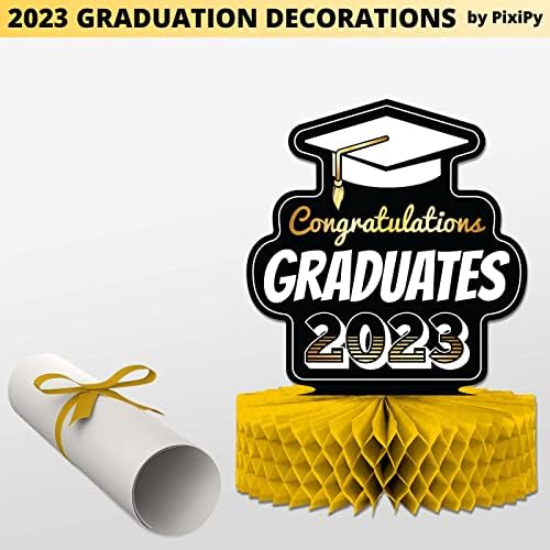 2023 Decorações de graduação Classe de 2023 Mesa de graduação de 4 pacote Decorações centrais - Classe de dupla face de 2023 Decorações de festa de graduação - Decorações de festa de graduação em ouro de 12 ”2023