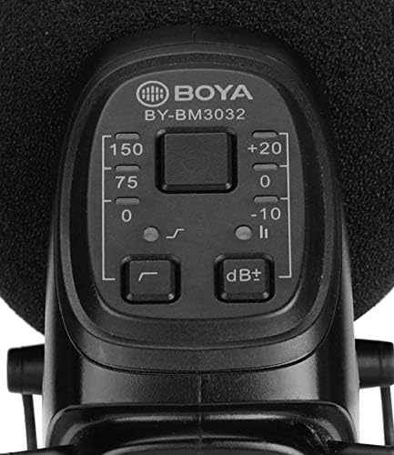 Boya BY-BM3032 Microfone de espingarda na câmera supercardioid na câmera com fone de ouvido e Windjammer
