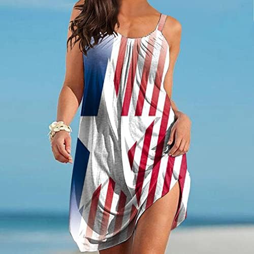 4 de julho Vestidos para mulheres de verão praia casual vestido bohemian bandeira americana scoop scoop