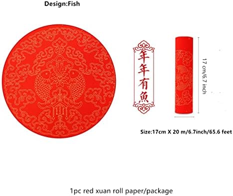 Kymy Red Xuan Paper Roll com peixe, Papel de caligrafia chinesa com 17cmx20m, Spring Festival Scrolls Paper