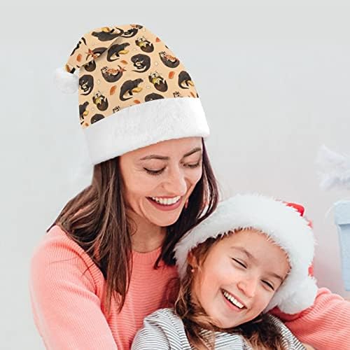 Lontras minúsculas e seu chapéu de Natal de sushi, macio de pelúcia, gorro engraçado para a festa festiva do ano novo de natal