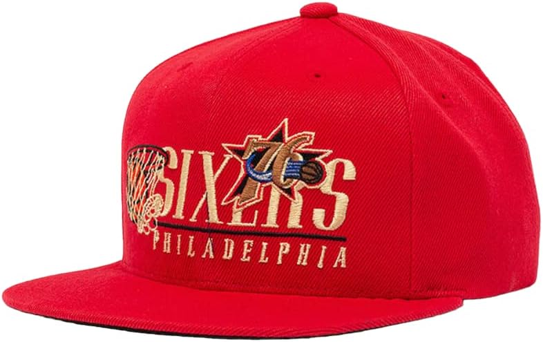 Mitchell e Ness Philadelphia 76ers adultos homens fit clássicos de madeira de madeira Cap Hat Snapback Red