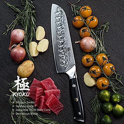 Kyoku Shogun Series Santoku Knife + Professional Black Chef Knife Roll Bag