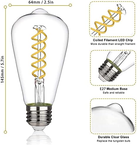 Bulbos vintage de ST64 Edison, 60W, equivalente, não adquirível 6w 600 lúmen lâmpadas de filamento de led de lúmias, para luminárias de teto penduradas externas