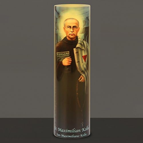 St Maximilian Kolbe, liderou a vela de oração de devoção sem chamas, presente religioso, cronômetro de 6 horas para mais horas de prazer e devoção! Dimensões 8.1875 x 2,375