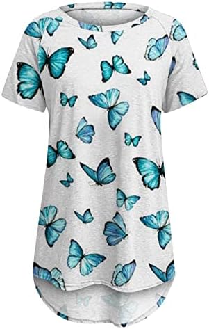 Camise de treino fofa para mulheres multicolor Butterfly Print Hide Belly Tops para leggings LOW LOW MANAGEM O Pescoço Blouse