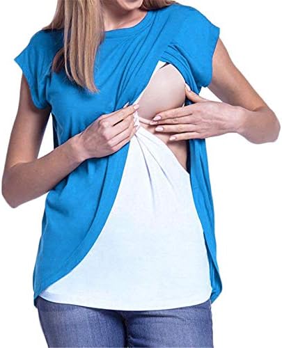 Andongnywell Maternity Roupas femininas de amamentação para camisetas de amamentação camisetas de manga curta de duas camadas moles
