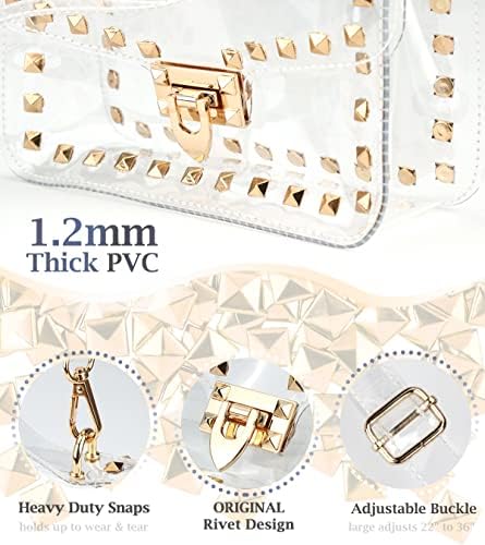 Bolsas de embreagem transparentes para mulheres pequenas bolsas claras estádio de bolsa crossbody aprovada com moda Decoração de rebite da moda Golden Square