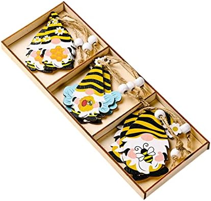 Twig Garland com luzes Decorações de festivais de abelha de borda pintada 3 grade caixa de madeira