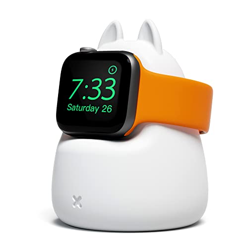Afooyo Charger Stand Silicone Dock Dock para Apple Watch Series 8/Ultra/SE2/7/6/SE/5/4/3/2/1, Dock de carregamento de gato Iwatch, suporta o modo de mesa de cabeceira, branco