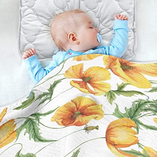 Cobertores de bebê de papoula amarela vintage 30 x 40 em flor de aquarela flor de criança cobertor