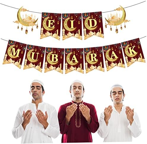 Kuyyfds Banners Ramadan, Eid Mubarak Bunting Banner Ramadan Decoration Muslim Party pendurando ornamentos