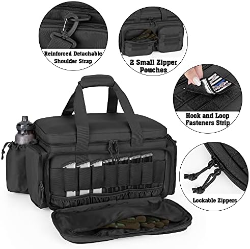 DSLEAF Tactical Pistol Range Bag e estojo de pistola de 2 pacote para 7 pistolas, tiro com bola de mochila com alcance com slots de revista 9x para atividades de caça e alcance ao ar livre
