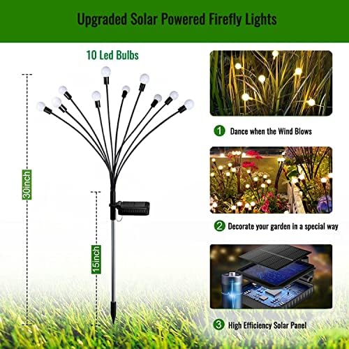 Luzes de jardim solar focalizador, luzes de bombeiros solar externo, 4pack 10 LEDS LIVRAS DE SOLAR SOLAR