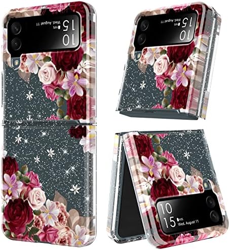 KJSK para Samsung Galaxy Z Flip 4 5G Caixa - Mulheres Flores Clear Hybrid Soft TPU Bumper + Solid PC Tampa de