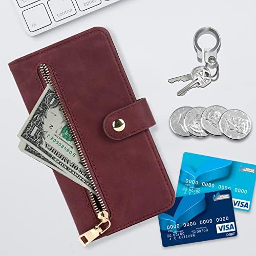 ICOvercase para iPhone 14 Caixa de carteira com suporte de cartão, Crossbody Ajusta Crossbody PU PU Leather Kickstand Card Slots Zipper [não destacável] Capa de flip de 6,1 polegadas
