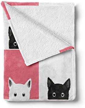 Gatos lunaráveis ​​lançam cobertor, design de tábua de xadrez com gatinhos felinos gatinhos animais animais de estimação mosaico retrô, flanela lã de sotaque tampa de sofá macia para adultos, 70 x 90, branco preto preto preto