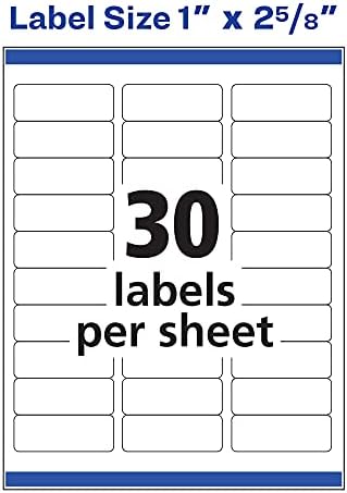 Avery Repositível Rótulos de endereço imprimíveis com rótulos seguros, 1 x 2-5/8, brancos, 3.000 etiquetas de correspondência em branco