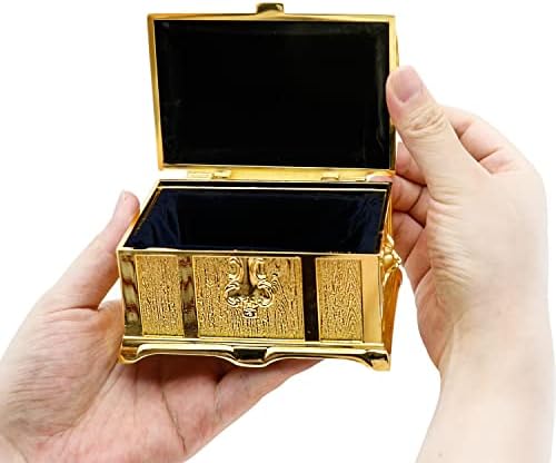 Aveson retângulo vintage metal tesouro buginket jóias caixa de presente caixa de anel para meninas mulheres mulheres, médio, ouro