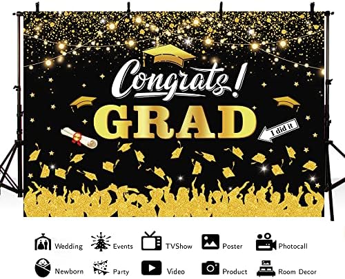 Mehofond 7x5ft parabéns pano de fundo de ouro preto de 2023 graduação parabéns fotografia background dourado