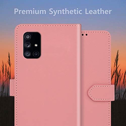 Qoosan Galaxy A71 5G Caixa de carteira para homens dobrando a caixa de telefone de couro PU com suporte de cartão, rosa