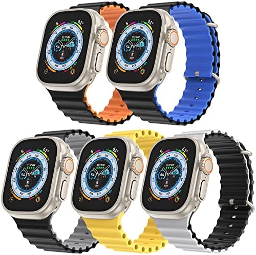 5 Pack Ocean Ultra Band Compatível para Apple Watch Band 49mm 44mm 45mm, Soft Silicone Ajusta
