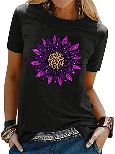 Tops casuais Tee Floral Pattern T-shirts Crewneck Tops de verão para mulheres tampos de mangas curtas clássicas