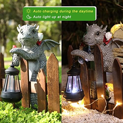 Estátuas de gnome de jardim com luzes de dinossauros gnome solar luz