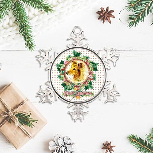 MerryChristmas Dog Wreath 2022 Ornamentos de Natal 2022 Cão de Natal Presentes para Men Snowflake Shape Metal Ornamento de Natal Decoração de Christmas Dog Floral Decoração de Natal