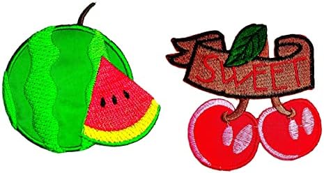 HHO Patch Defina 2 peças. Cereja vermelha e fruta de melancia em remendos de desenho animado Apliques Aplique
