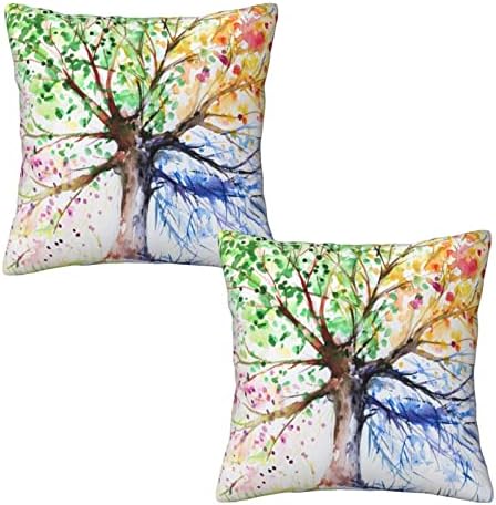Tamas coloridas de travesseiros de arremesso de árvore aquarel