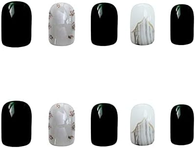 Bethynas 24 Pcs curtos unhas falsas com design de bleing glitter mashup unhas falsas com adesivos