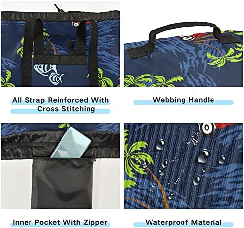 Palms Sea Beach Saco de lavanderia pesada Mochila com alças e alças de ombro Viagem Bolsa de roupa com tração