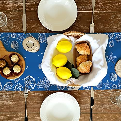 Puxa de verão azul de tartaruga marinha de verão, 72 polegadas, Spring Farmhouse Rustic Holiday Runners Kitchen Dining Table Decoration for Indoor A Outdoor Dinner Party Décor GT070