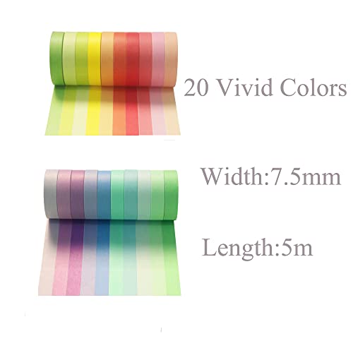 Conjunto de fita washi 20 rolos - Coloras de arco -íris de 7,5 mm de fita de máscara de máscara fina para o