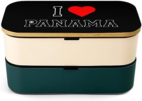 Eu amo a lancheira Bento de camada dupla do Panamá com utensílios de utensílios de almoço empilhável inclui 2 contêineres
