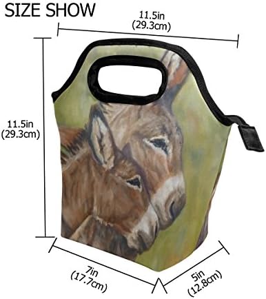 Florence Animal Painting Donkey Abraços com zíper lancheira Isolada lancheira para escolar