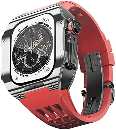 Houcy Rubber Watch Band com estojo de fibra de carbono compatível com a série Apple Watch Série 8 7 44 45mm,