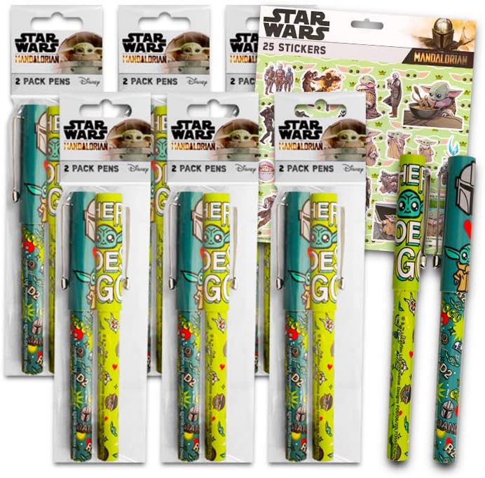 Inkworks Star Wars Mandalorian Pens Value Pack em massa - 12 Star Wars Baby Yoda Gel Cans.