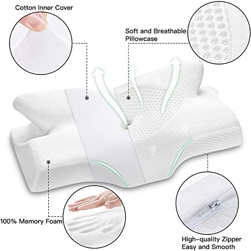 Travesseiro de espuma de memória cervical elviros, 2 em 1 contorno de suporte ortopédico travesseiros