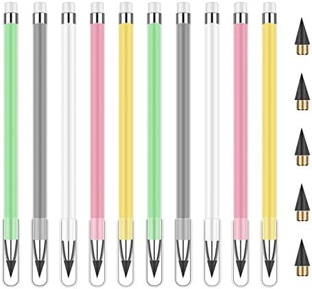 Lápis sem tinta de 10pcs, lápis eterno ilimitado sem tinta com 5pcs Nibs substituíveis Infinite lápis para