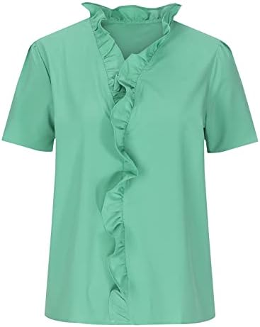 Camisa da blusa para mulheres outono de verão de manga curta 2023 vil para pescoço Brunch Peplum Modest