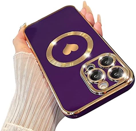 Caso magnético de ankofave para iPhone 14 Pro Case for Women, capa de Magsafe de Magsafe de Magsafe, devastada Gold Gold Love, Caixa de Proteção para Lens de Câmera completa para iPhone 14 Pro MagSafe Caso 6.1 - Purple