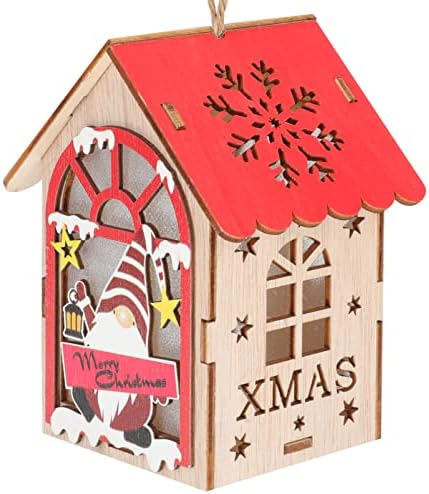 Enfeites de árvore de Natal pendurados luminosos luminárias- mini casas de madeira adorno para decoração de árvore