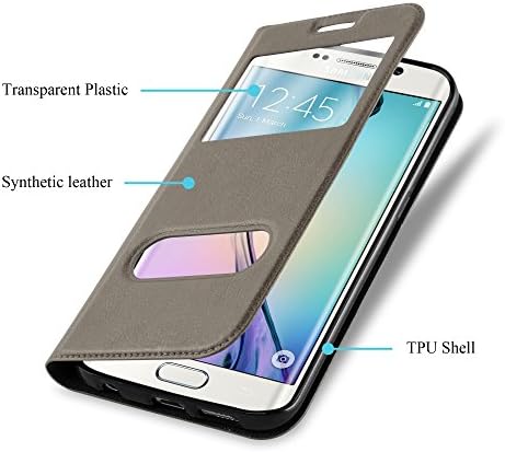 Caso Cadorabo Book Compatível com Samsung Galaxy S6 Edge em Stone Brown - Com fechamento magnético, 2 janelas de visualização e função de suporte - Wallet Etui Toupe