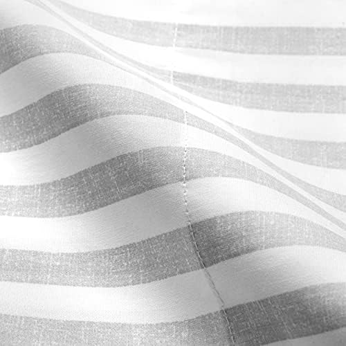 Martha Stewart Gilles Stripe Twin Size Sheet Sheet - 3 peças | algodão | 300 contagem de roscas, resistência a rugas, bolso suave e macio e profundo | 1 Flata, 1 travesseiro ajustado, 1 | Cinza
