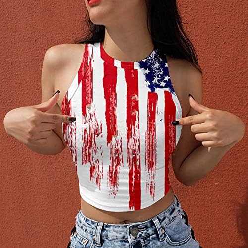 4 de julho de colheita para mulheres casuais verão sexy camisetas cami-shirts USA STARS STARTS LISTRES