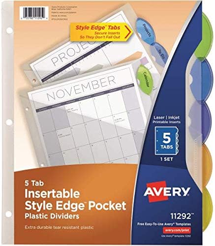 Avery Insertable Style Edge Divishers com bolsos, 5 guias multicoloridas, 1 conjunto