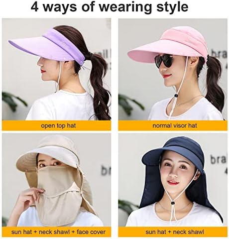Mulheres largas máscara face máscara de sol chapéu de sol destacável Face Flap Ponytail Protection UV Visor Hat Hat Garden Pesca Caminhada